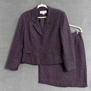 Sag Harbor Suit Set 16P Blazer 12P Skirt Purple Herringbone Career Office Work
